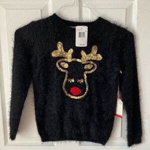 NWT Black fuzzy Sequins Rudolph Sweater Sz S